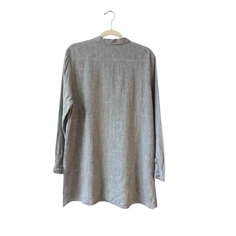 Eileen Fisher Organic Linen Tunic Popover Shirt Dress Chambray Blue‎ Size LG - Picture 10 of 12
